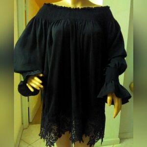 BNWOT BLACK MINI DRESS (MED) BY ERI +ALI  LACED BOTTOM OFF SHOULDER ANTHROPOLOGY